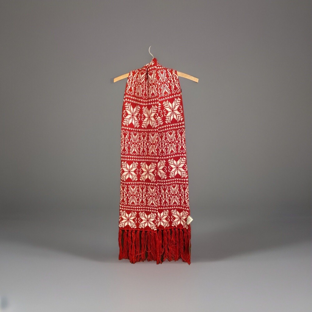 Sweater Knit Scarf Long Gold Coast Red White New Snowflake‎ Design